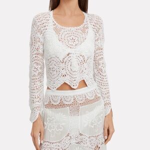 LoveShackFancy Alicia Crochet Top Flare Sleeve Cropped White EUC